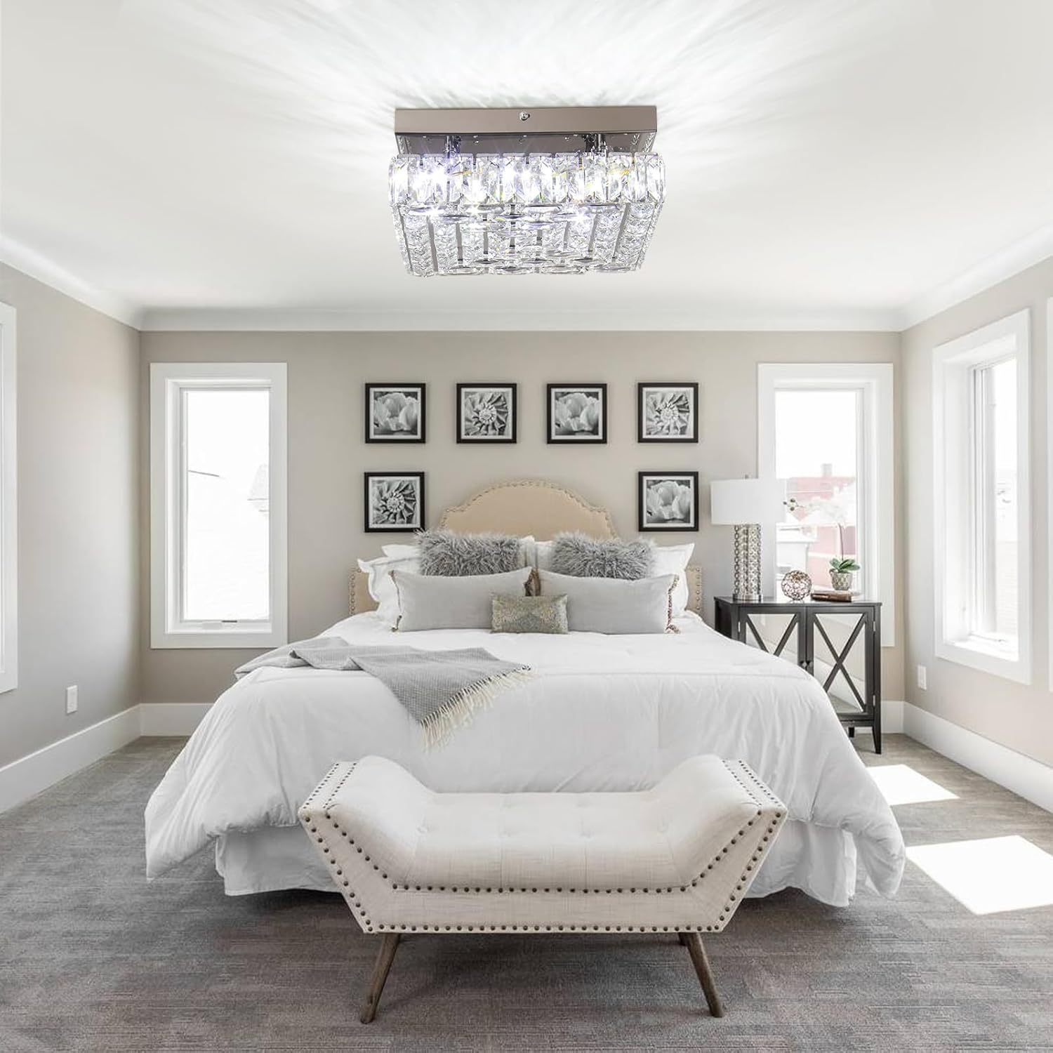 FRIXCHUR Lámpara de techo de cristal de 10.6 pulgadas, moderna lámpara LED de montaje empotrado, mini candelabros cuadrados para dormitorio, pasillo, cocina, vestíbulo (blanco frío)