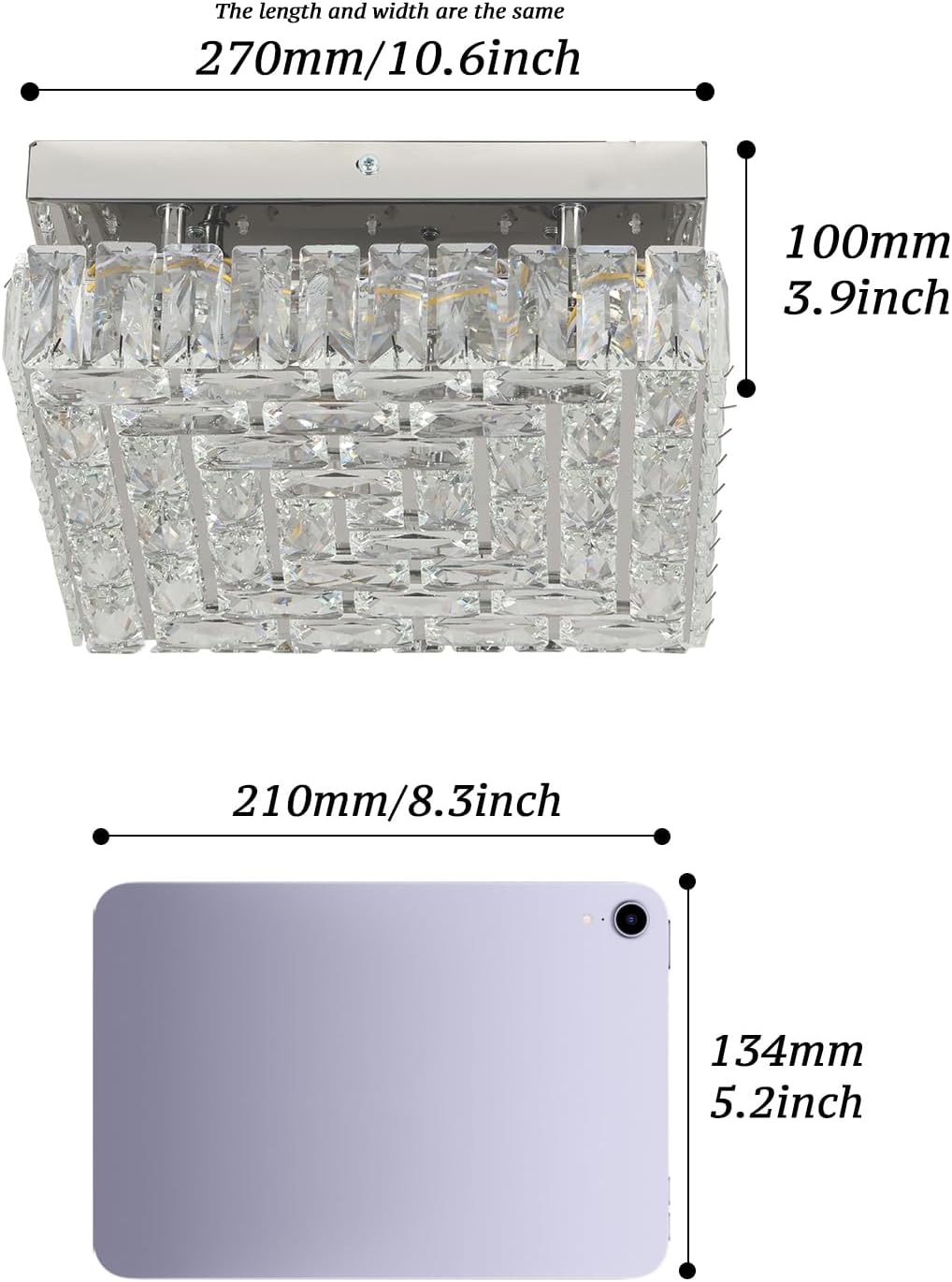 FRIXCHUR Lámpara de techo de cristal de 10.6 pulgadas, moderna lámpara LED de montaje empotrado, mini candelabros cuadrados para dormitorio, pasillo, cocina, vestíbulo (blanco frío)