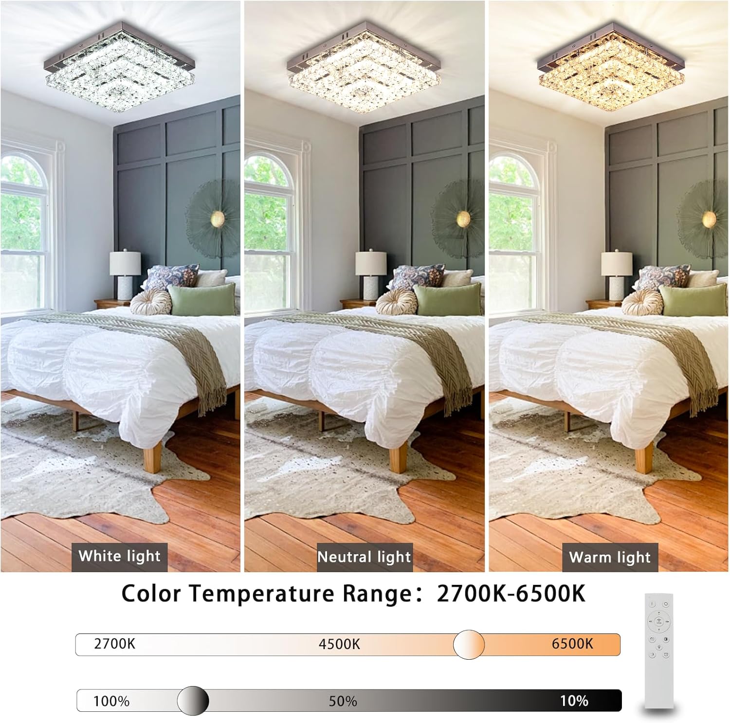 Lámparas de araña de cristal Lámpara de techo LED de cristal 11.8" cuadrado Montaje empotrado Lámpara de araña moderna Lámparas de techo para recámara, comedor, pasillo Regulable mediante