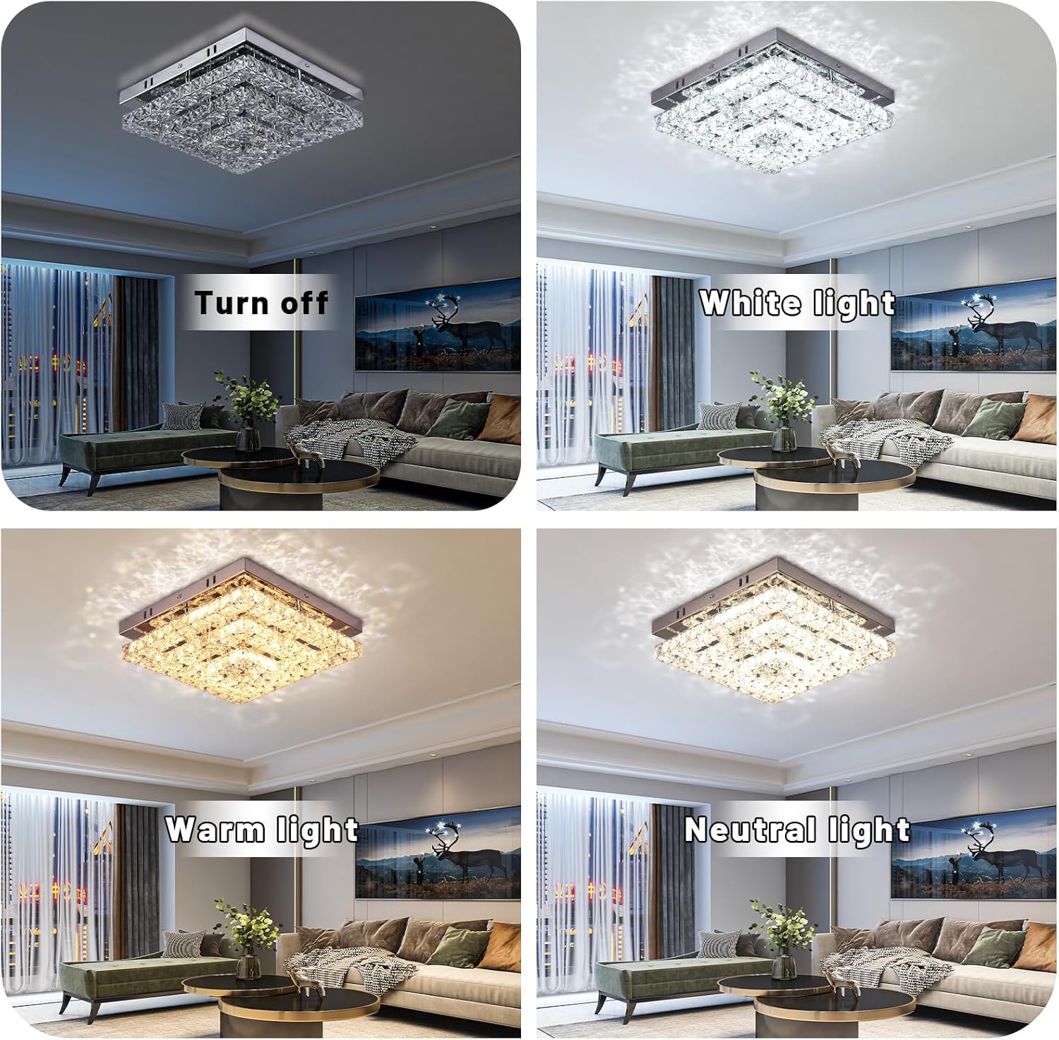 Lámparas de araña de cristal Lámpara de techo LED de cristal 11.8" cuadrado Montaje empotrado Lámpara de araña moderna Lámparas de techo para recámara, comedor, pasillo Regulable mediante