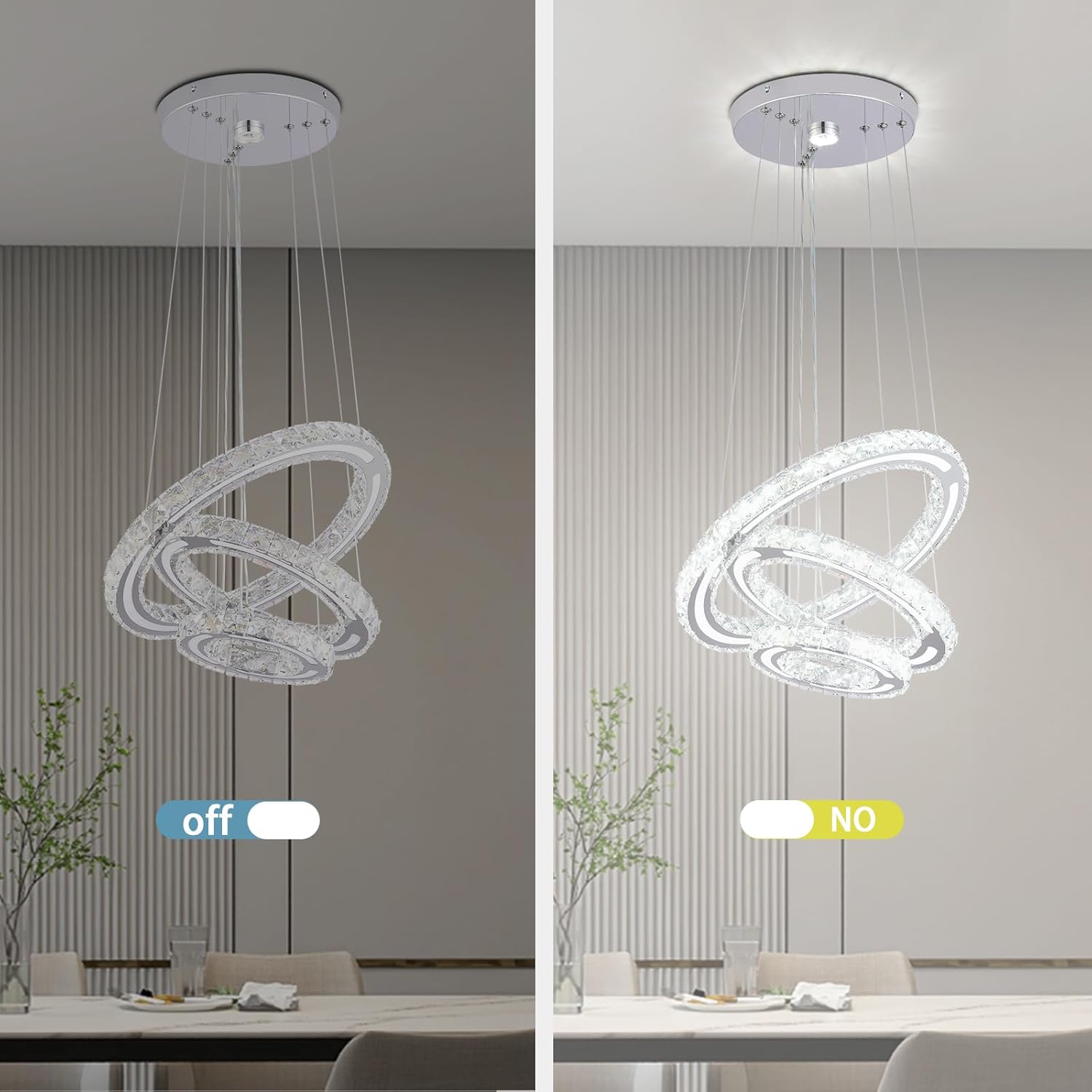FRIXCHUR Candelabros LED Candelabro de Cristal Lámpara de Techo Moderna Accesorio de Iluminación Candelabro Lámpara Colgante Ajustable de 3 Anillos para Dormitorios Sala de Estar Comedor (Blanco Frío)