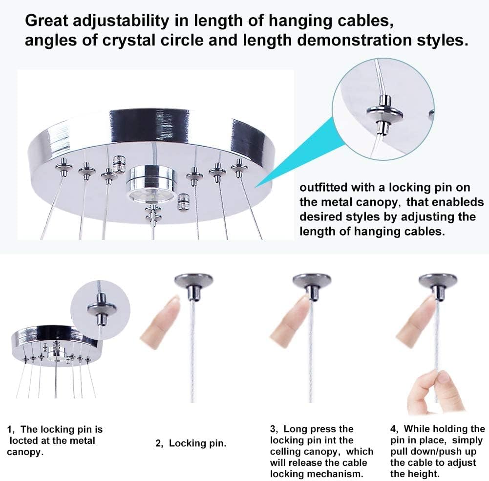 FRIXCHUR Candelabros LED Candelabro de Cristal Lámpara de Techo Moderna Accesorio de Iluminación Candelabro Lámpara Colgante Ajustable de 3 Anillos para Dormitorios Sala de Estar Comedor (Blanco Frío)