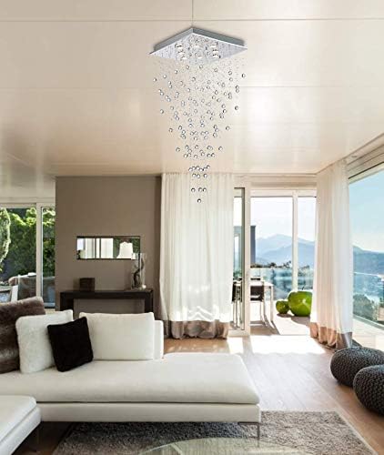 Bestier Moderno candelabro cuadrado de cristal con forma de gota de lluvia, iluminación empotrada, lámpara de techo LED para comedor, baño, dormitorio, sala de estar, 8 bombillas GU10, 22 pulgadas de ancho, 47 pulgadas de alto