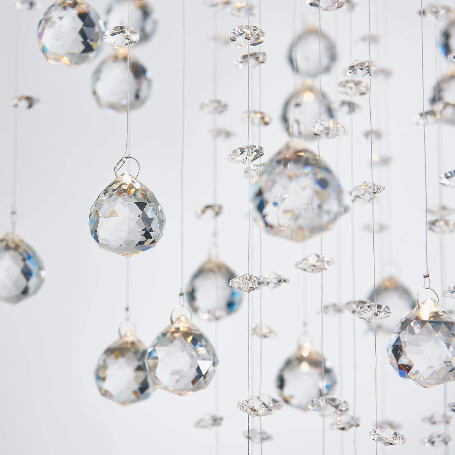 Bestier Moderno candelabro cuadrado de cristal con forma de gota de lluvia, iluminación empotrada, lámpara de techo LED para comedor, baño, dormitorio, sala de estar, 8 bombillas GU10, 22 pulgadas de ancho, 47 pulgadas de alto