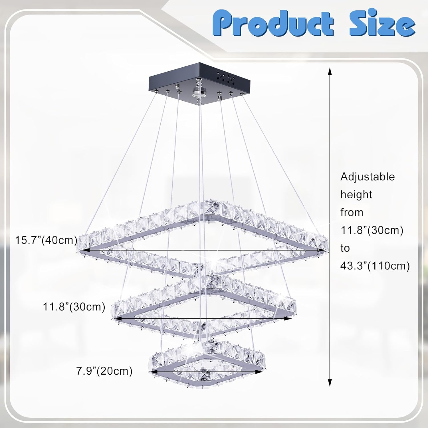 Candelabros de cristal modernos LED de 3 anillos, lámpara de techo ajustable, accesorios de iluminación colgante, luces colgantes de acero inoxidable para sala de estar, comedor, baño, dormitorio