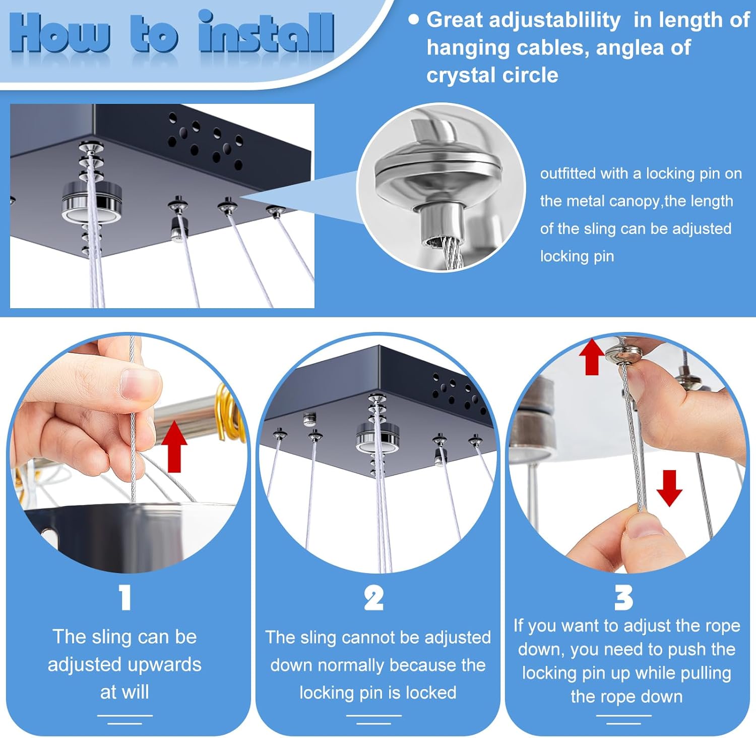 Candelabros de cristal modernos LED de 3 anillos, lámpara de techo ajustable, accesorios de iluminación colgante, luces colgantes de acero inoxidable para sala de estar, comedor, baño, dormitorio