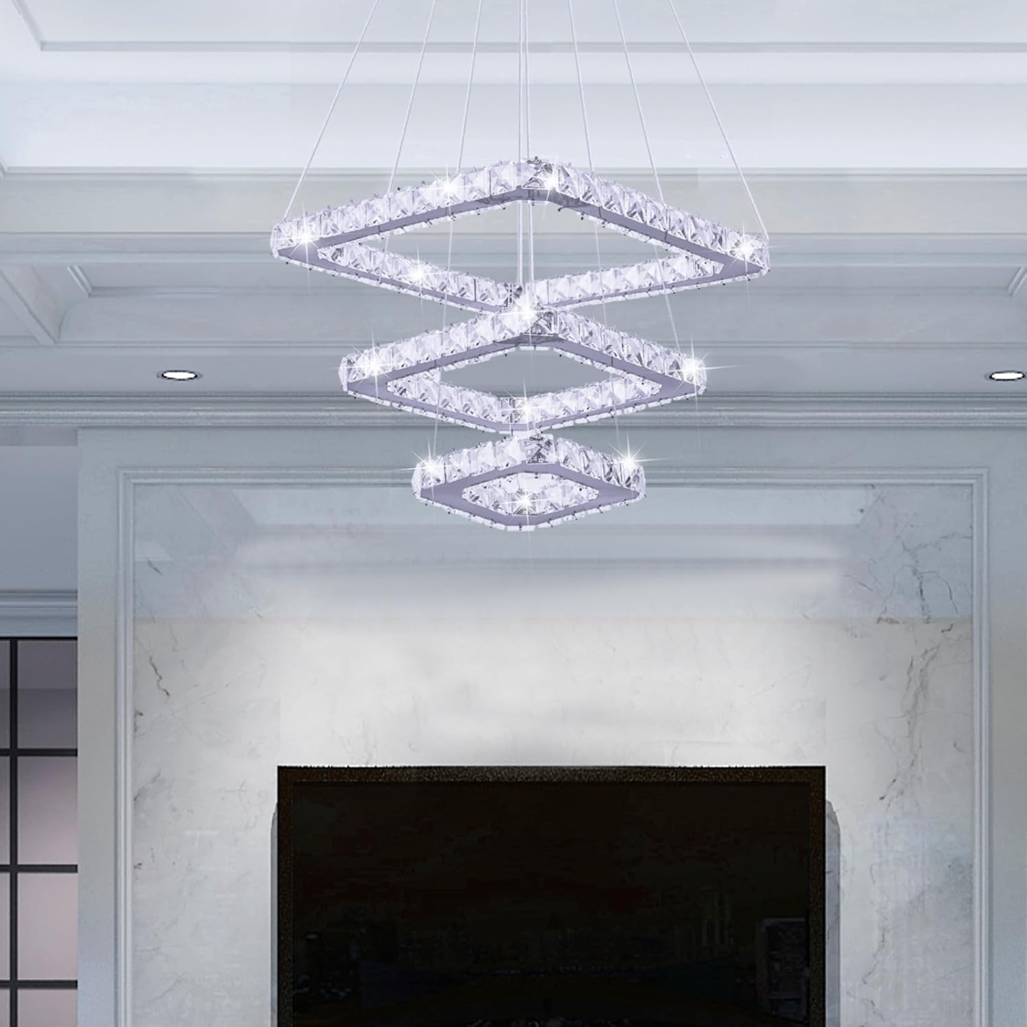 Candelabros de cristal modernos LED de 3 anillos, lámpara de techo ajustable, accesorios de iluminación colgante, luces colgantes de acero inoxidable para sala de estar, comedor, baño, dormitorio
