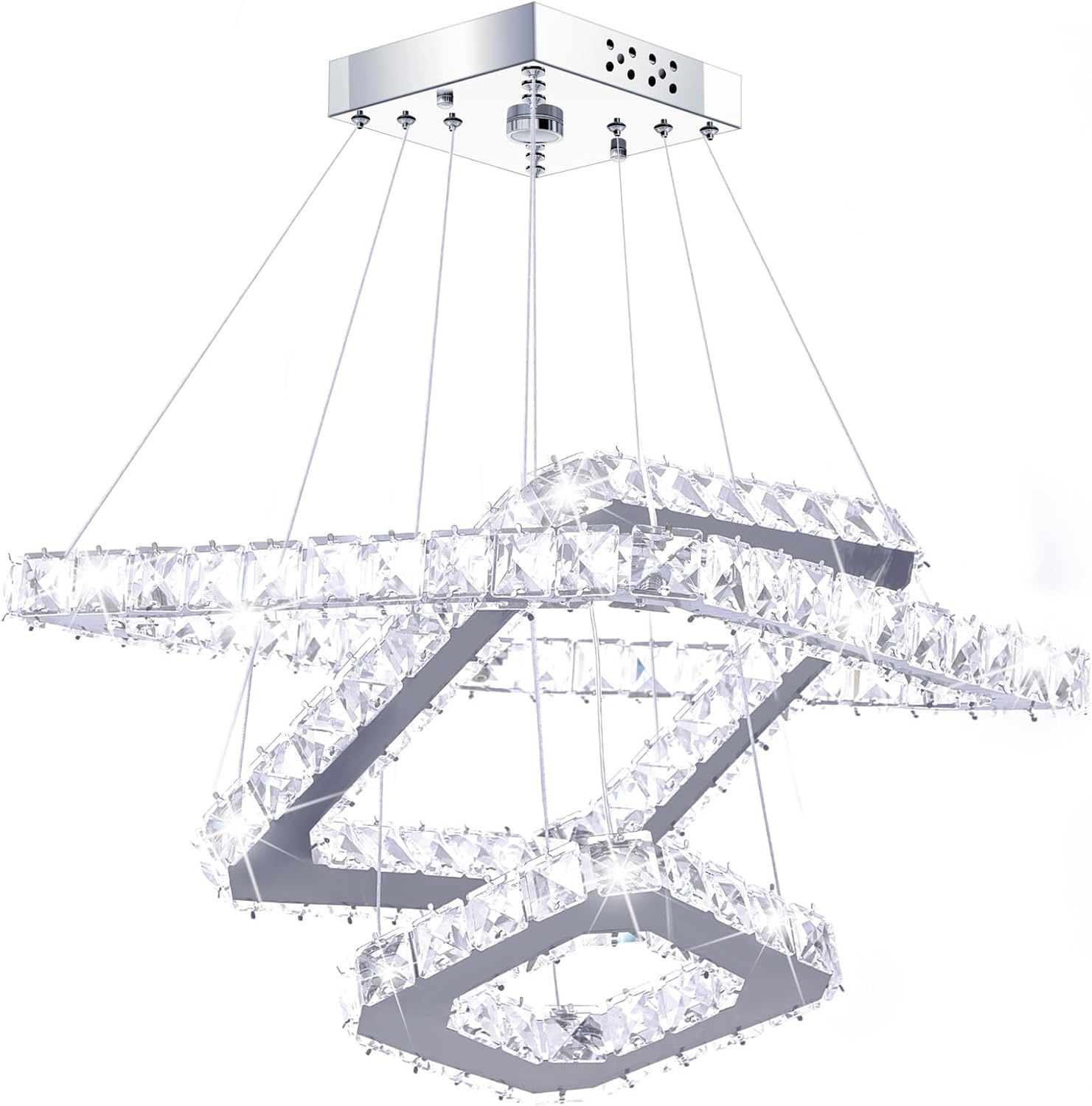 Candelabros de cristal modernos LED de 3 anillos, lámpara de techo ajustable, accesorios de iluminación colgante, luces colgantes de acero inoxidable para sala de estar, comedor, baño, dormitorio