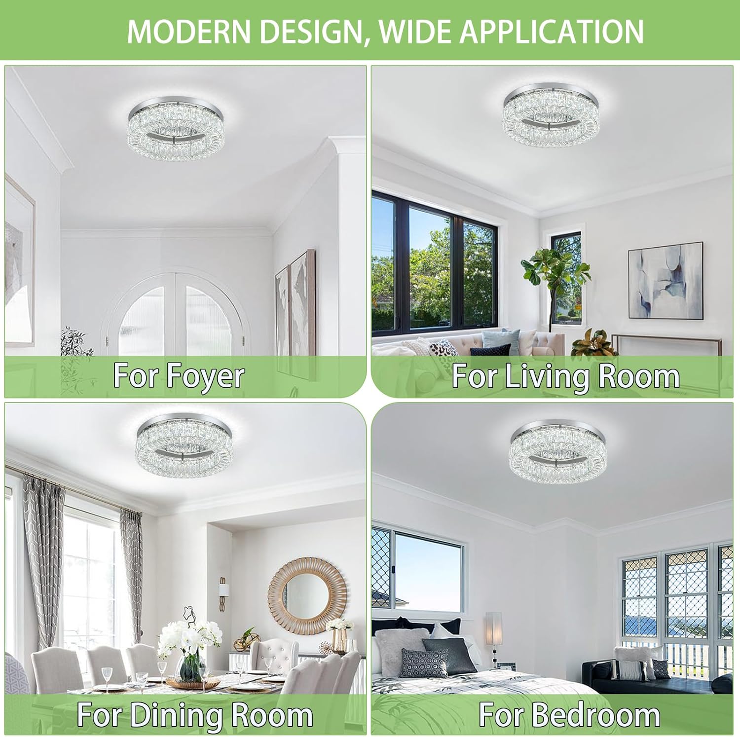 HOPGGIE Lámpara de techo LED de cristal de 18 pulgadas, lámpara de techo de montaje empotrado, lámpara de araña grande de lujo para sala de estar, dormitorio, comedor, armario (blanco frío)