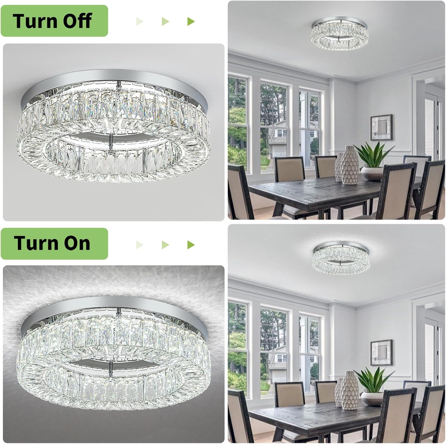 HOPGGIE Lámpara de techo LED de cristal de 18 pulgadas, lámpara de techo de montaje empotrado, lámpara de araña grande de lujo para sala de estar, dormitorio, comedor, armario (blanco frío)