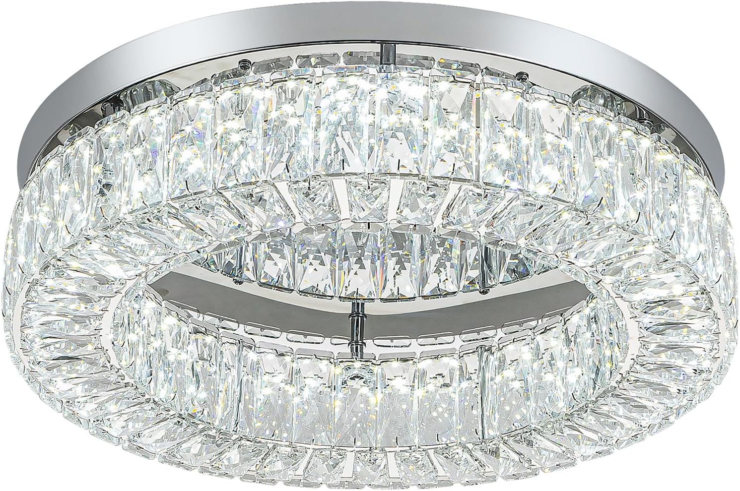 HOPGGIE Lámpara de techo LED de cristal de 18 pulgadas, lámpara de techo de montaje empotrado, lámpara de araña grande de lujo para sala de estar, dormitorio, comedor, armario (blanco frío)