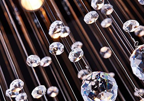 Saint Mossi - Candelabro moderno K9 con gotas de lluvia de cristal, iluminación pareja para montaje; lámpara LED colgante con montaje para techo, para sala, baño, recámara, sala de estar; requiere focos ledes H32 6 GU10, 32 pulgadas de alto x 18 de ancho.
