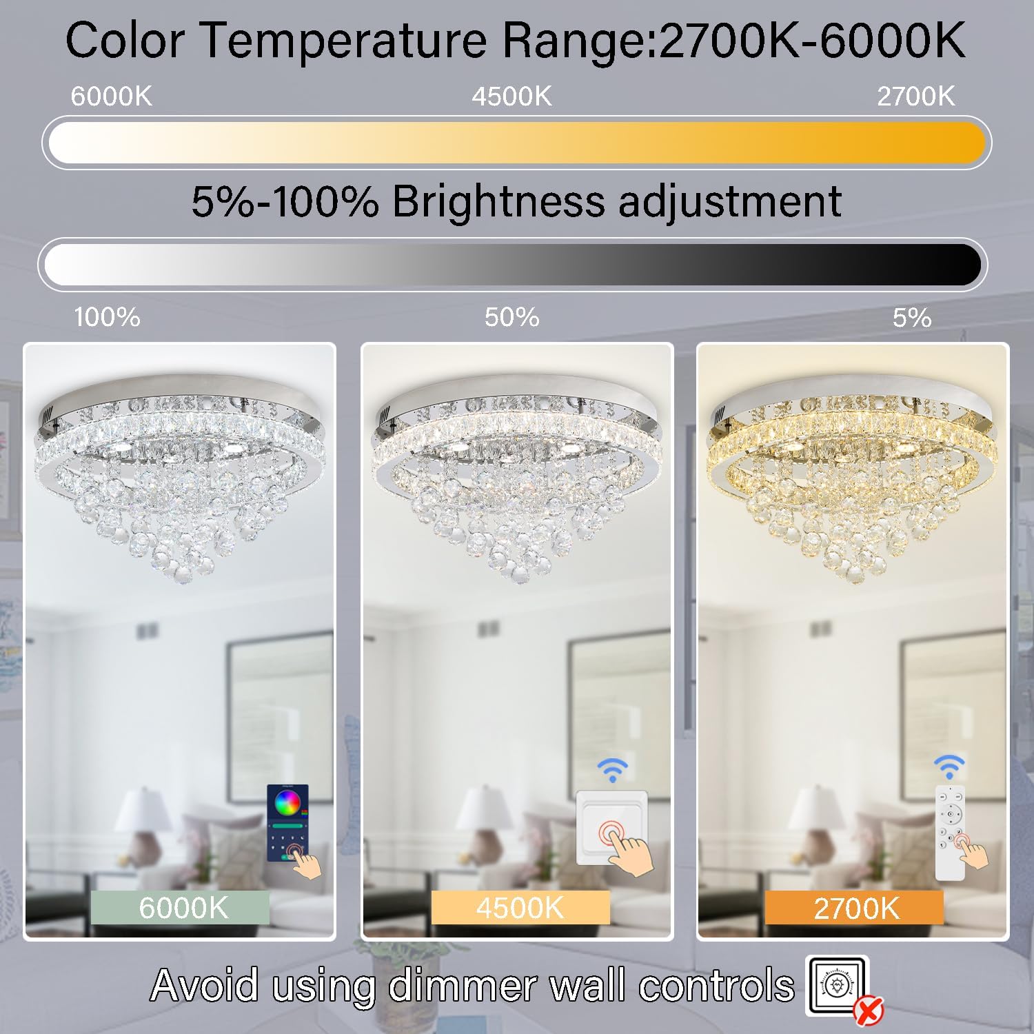 Candelabros modernos de cristal de 24 pulgadas de diámetro para comedor, lámpara de gota de lluvia plateada, candelabros de montaje al ras para sala de estar, dormitorios, comedor