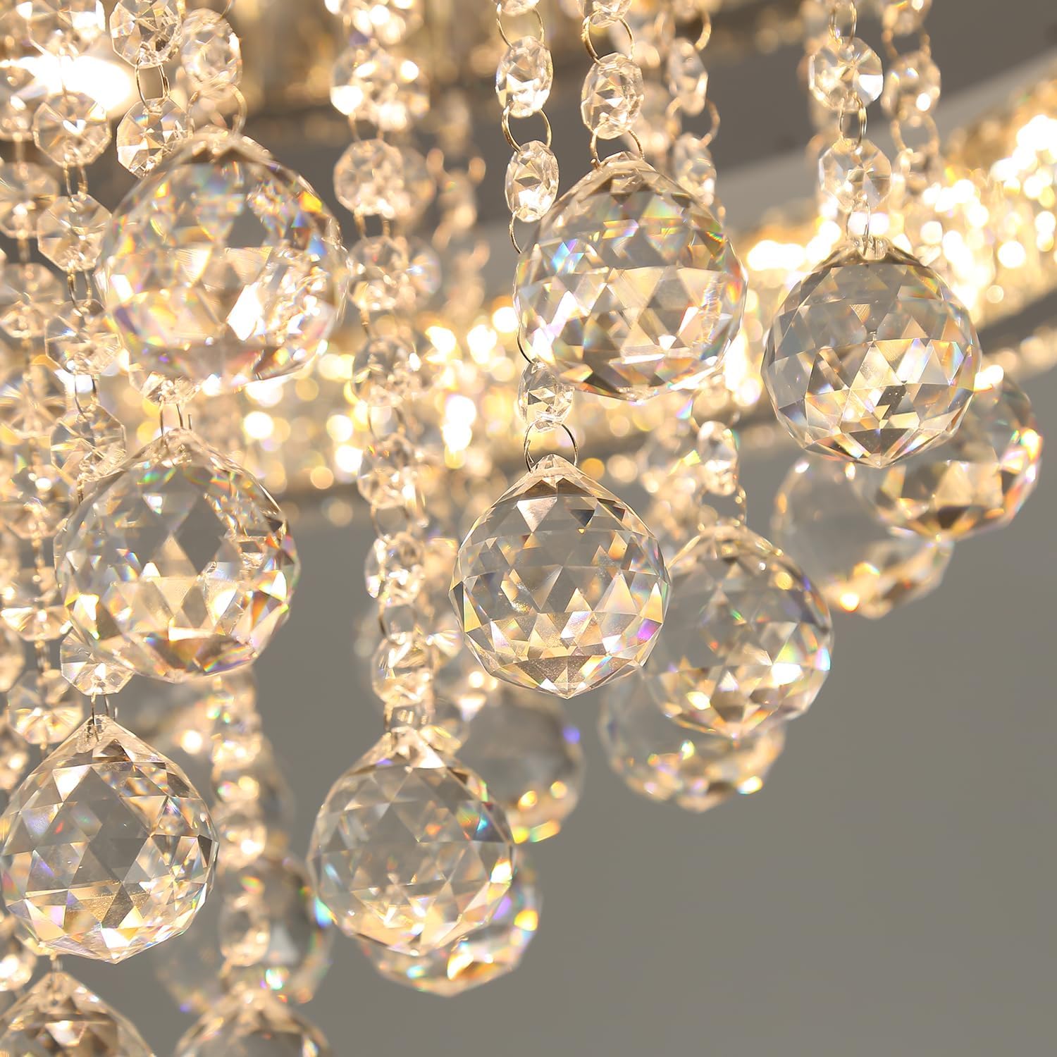 Candelabros modernos de cristal de 24 pulgadas de diámetro para comedor, lámpara de gota de lluvia plateada, candelabros de montaje al ras para sala de estar, dormitorios, comedor