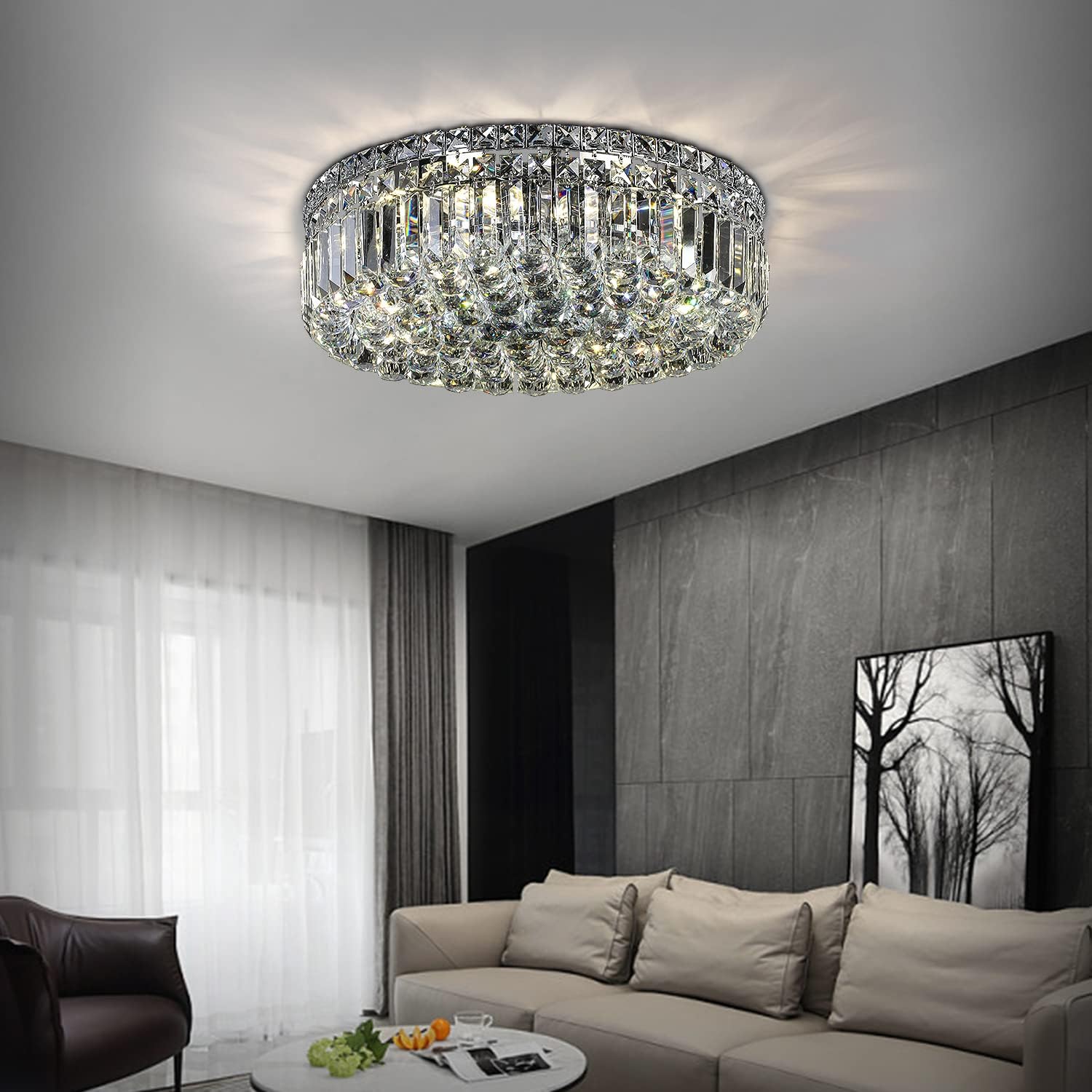 Lámpara de Araña de Cristal Empotrada de 6 Luces con Cristales K9, Luces de Techo Modernas, Lámpara Colgante Elegante para Dormitorio, Pasillo, Bar, Sala de Estar, Comedor, A5.9 xA20 pulgadas