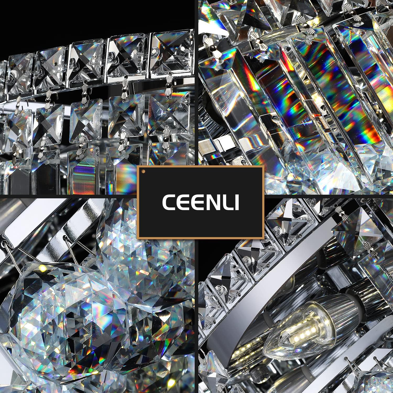 Lámpara de Araña de Cristal Empotrada de 6 Luces con Cristales K9, Luces de Techo Modernas, Lámpara Colgante Elegante para Dormitorio, Pasillo, Bar, Sala de Estar, Comedor, A5.9 xA20 pulgadas