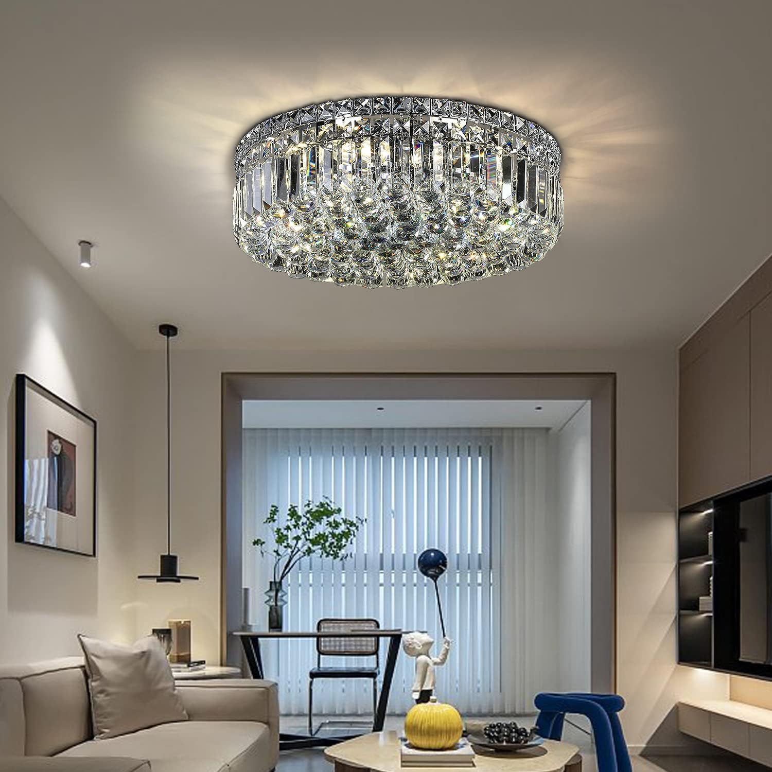 Lámpara de Araña de Cristal Empotrada de 6 Luces con Cristales K9, Luces de Techo Modernas, Lámpara Colgante Elegante para Dormitorio, Pasillo, Bar, Sala de Estar, Comedor, A5.9 xA20 pulgadas