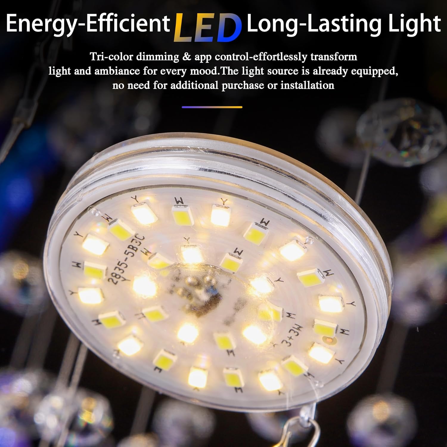 Lámpara de techo LED de cristal dorado de 24" con control remoto, candelabro de montaje empotrado con 3 colores regulables para sala de estar, dormitorio, comedor, pasillo - diseño moderno de