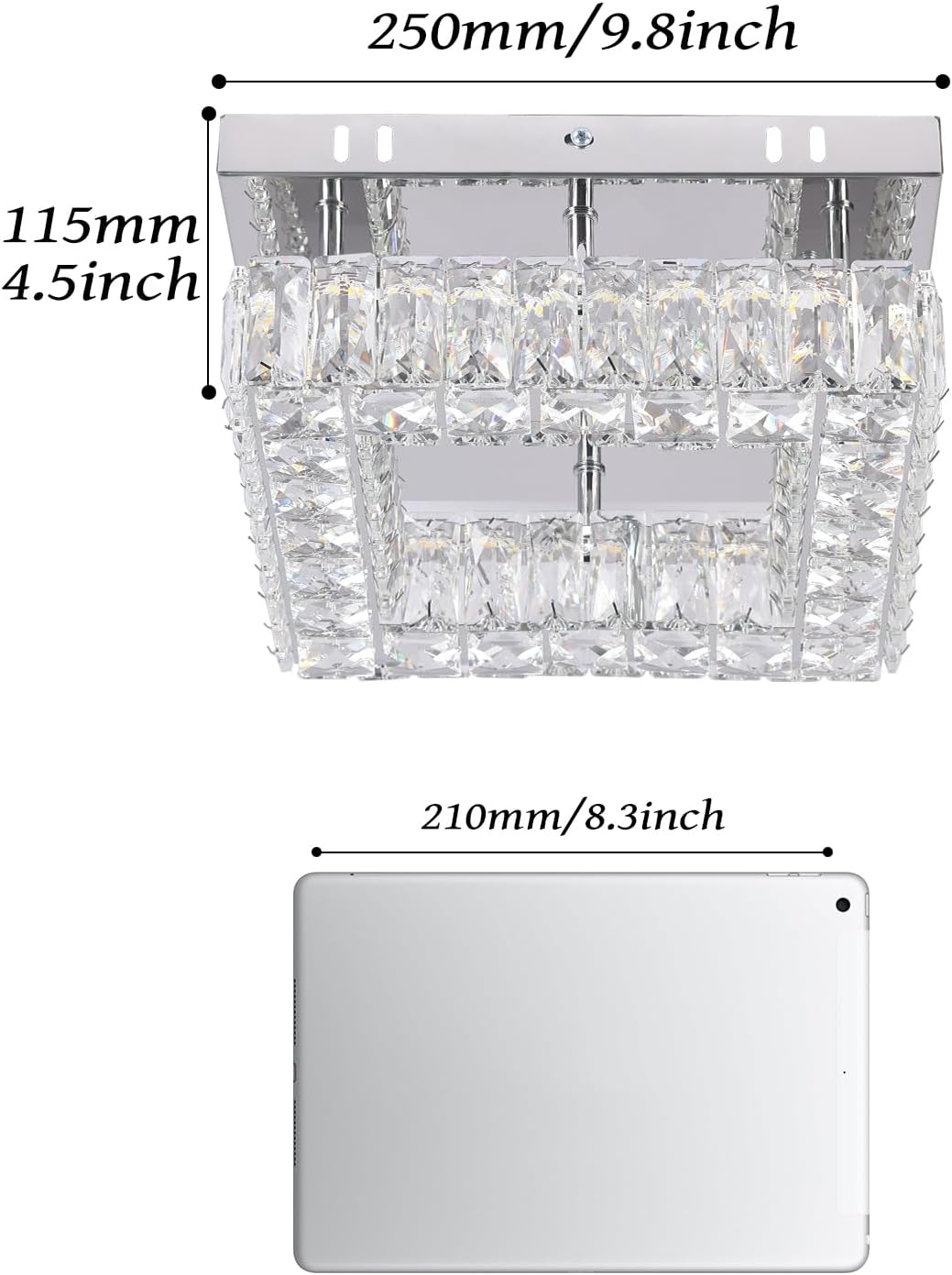 Mini Candelabros de Cristal Modernos Cuadrados Empotrados Lámpara de Techo LED Candelabro para Pasillo Cocina Vestíbulo Comedor, Diámetro 9.8", 18 W 6000K