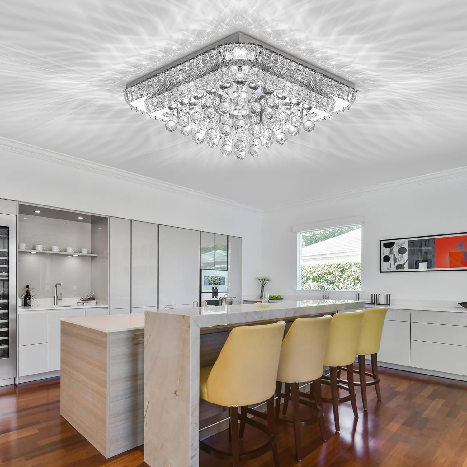 COCOSTAR Lámpara de araña de montaje empotrado de 60 cm de vidrio con control remoto/APP, lámpara de techo LED moderna de gota de lluvia, 3CCT regulable y brillo ajustable, elegantes lámparas de araña