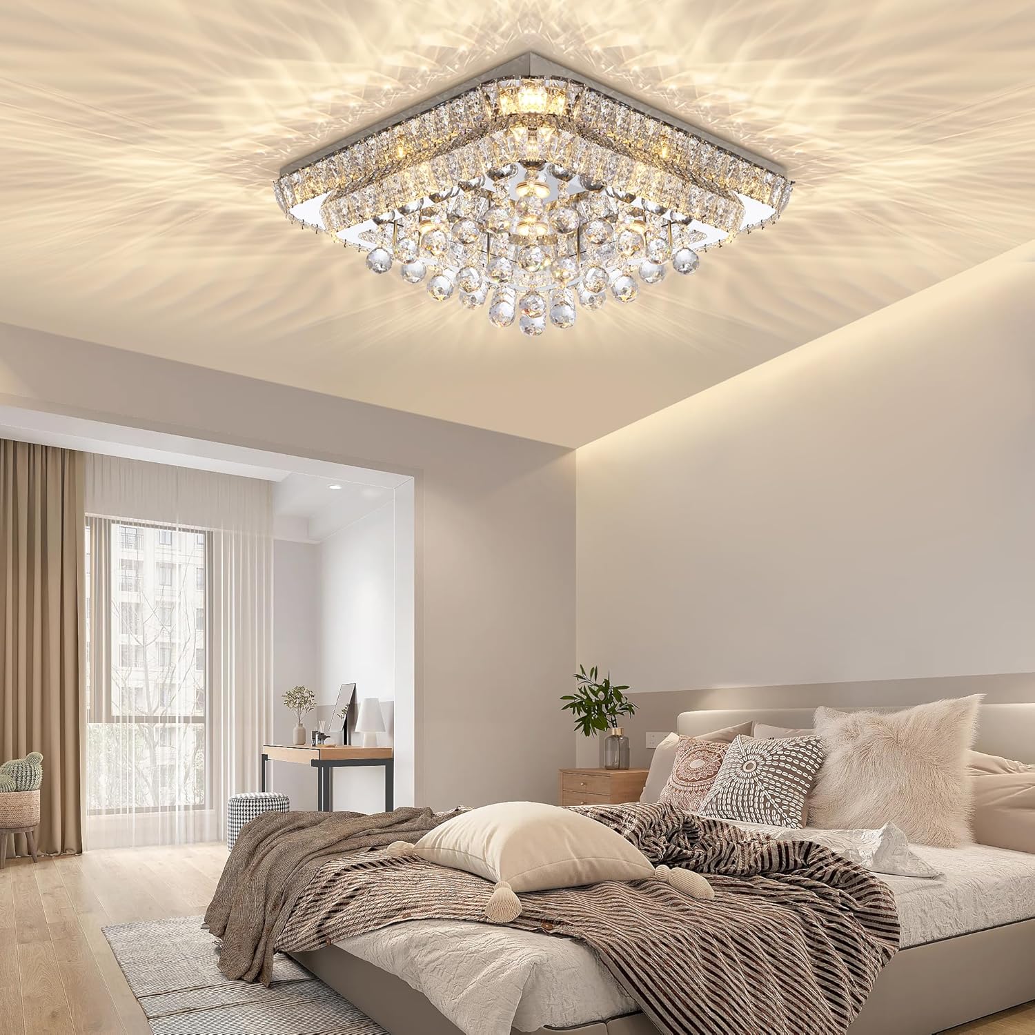 COCOSTAR Lámpara de araña de montaje empotrado de 60 cm de vidrio con control remoto/APP, lámpara de techo LED moderna de gota de lluvia, 3CCT regulable y brillo ajustable, elegantes lámparas de araña