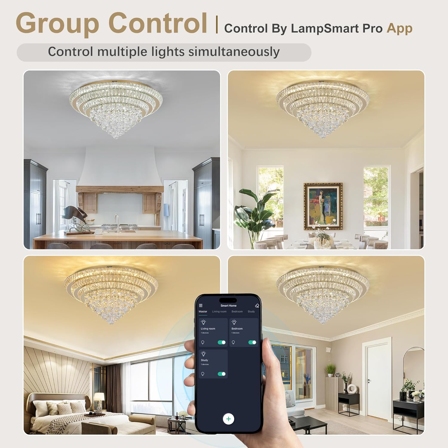 COCOSTAR Candelabros de Cristal de 20", Candelabro de Montaje al Ras con Luz LED de Techo, Candelabros Modernos de Cristal con Gotas de Lluvia para Comedor, Sala de Estar, Dormitorio