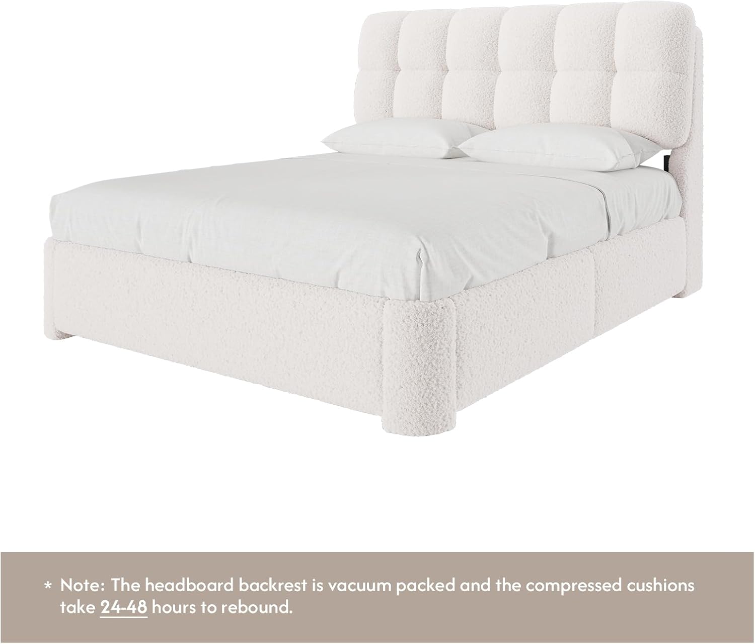 DICTAC Boucle - Marco de cama Queen con cabecero, base de cama tapizada moderna de tamaño Queen con esquinas redondeadas, camas de nube suave, marco de cama de malvavisco, soporte de listones de