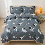 JSD Juego de edredón para niños gris de astronauta tamaño Twin, edredón de microfibra con temática espacial de 2 piezas con funda de almohada, ligero para todas las estaciones, lavable