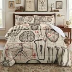 Juego de edredón de tamaño individual con funda de almohada, ropa de cama suave de 2 piezas de anatomía científica vintage para niños y adultos, decoración de cama