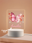 1pc Custom Name Creative Gift Pink Butterfly And Flowers Send To Boys Girls Or Friends 3D Light Illusion LED Night Light Warm Light Birthday Gift Decoration Desk Lamp Night, Valentine Day Decor Stylish, Adorable, Colorful Custom, Personalized, Unique Idea