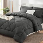 CozyLux Juego de edredón tamaño Queen gris oscuro - Ropa de cama en una bolsa tamaño Queen 7 piezas, juego de cama suave de lujo para todas las estaciones, juego de cama con edredón, sábanas, fundas