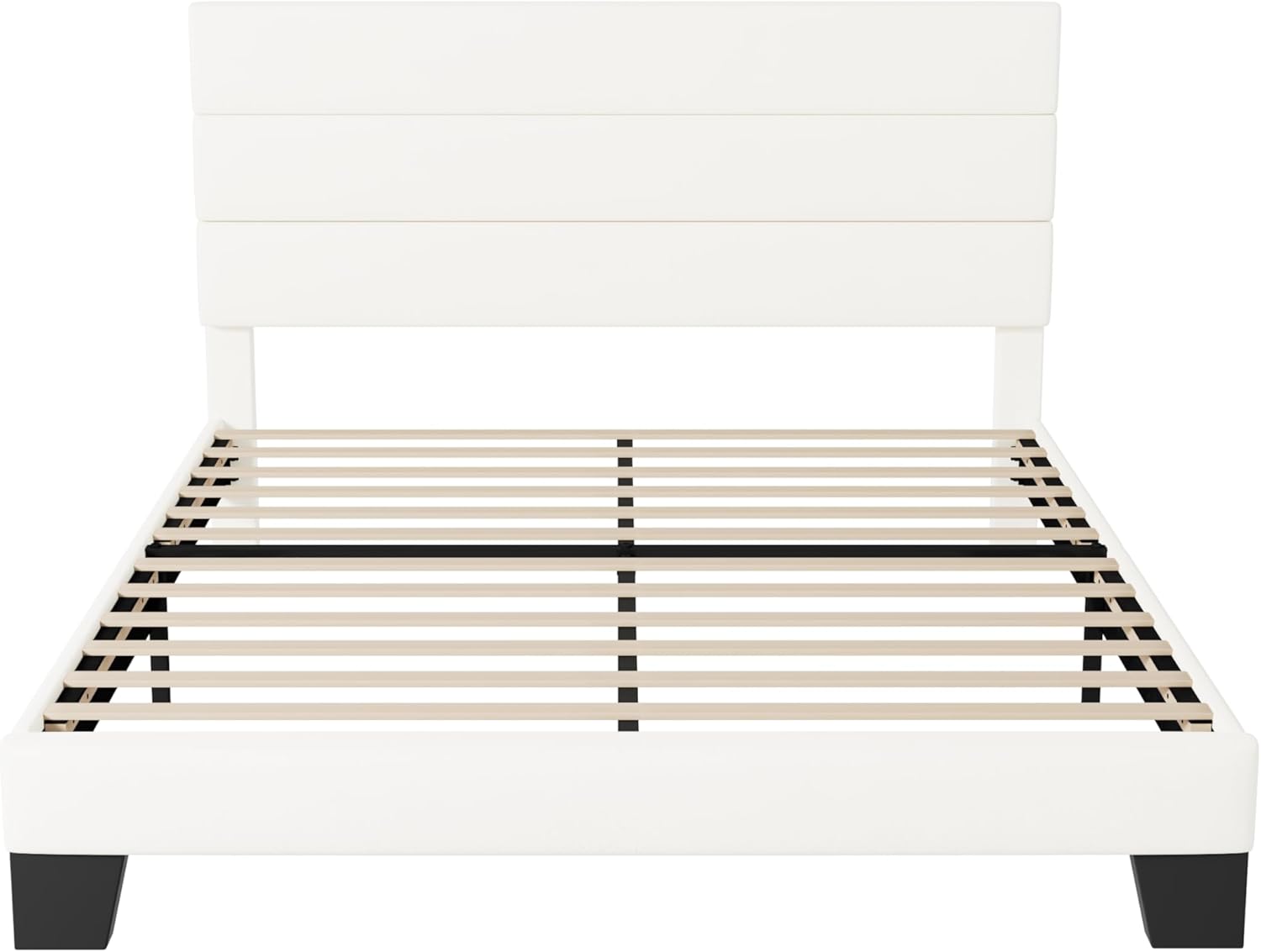 Cama Full con cabecera tapizada de terciopelo y soporte de listones de madera, base de colchón totalmente tapizada, no necesita somier, fácil montaje, color