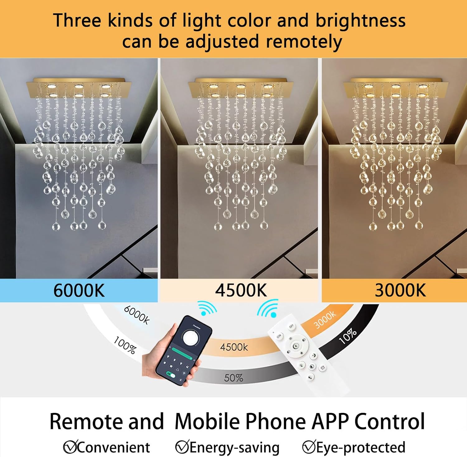 Candelabro de cristal glamuroso colgante de gota de lluvia, luz de techo LED Iluminación rectangular para comedor para isla de cocina Luz LED regulable dorada