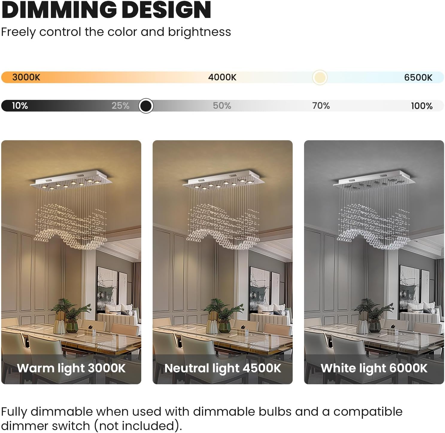 Candelabro rectangular con forma de gota de lluvia, lámpara de cristal de montaje empotrado, lámpara de techo colgante rectangular para comedor, isla de cocina, sala de estar, 31.5 pulgadas