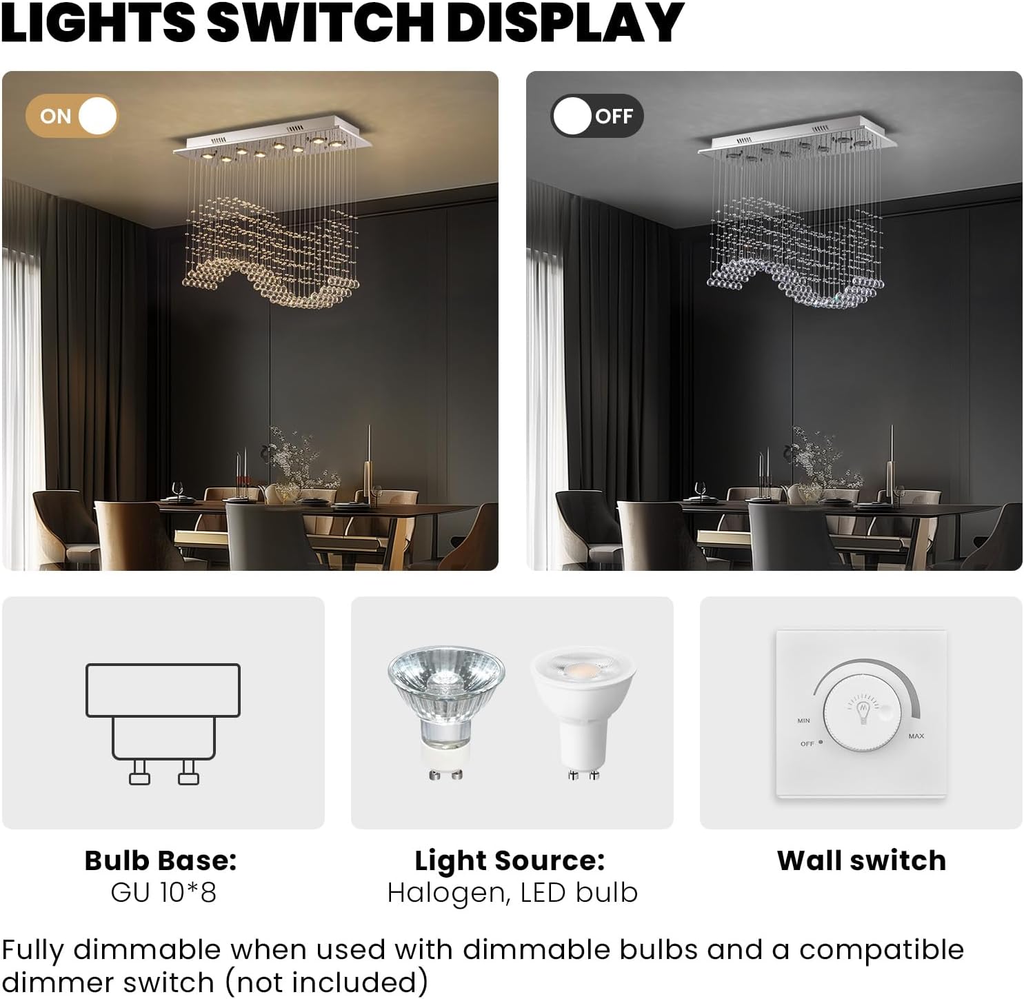 Candelabro rectangular con forma de gota de lluvia, lámpara de cristal de montaje empotrado, lámpara de techo colgante rectangular para comedor, isla de cocina, sala de estar, 31.5 pulgadas