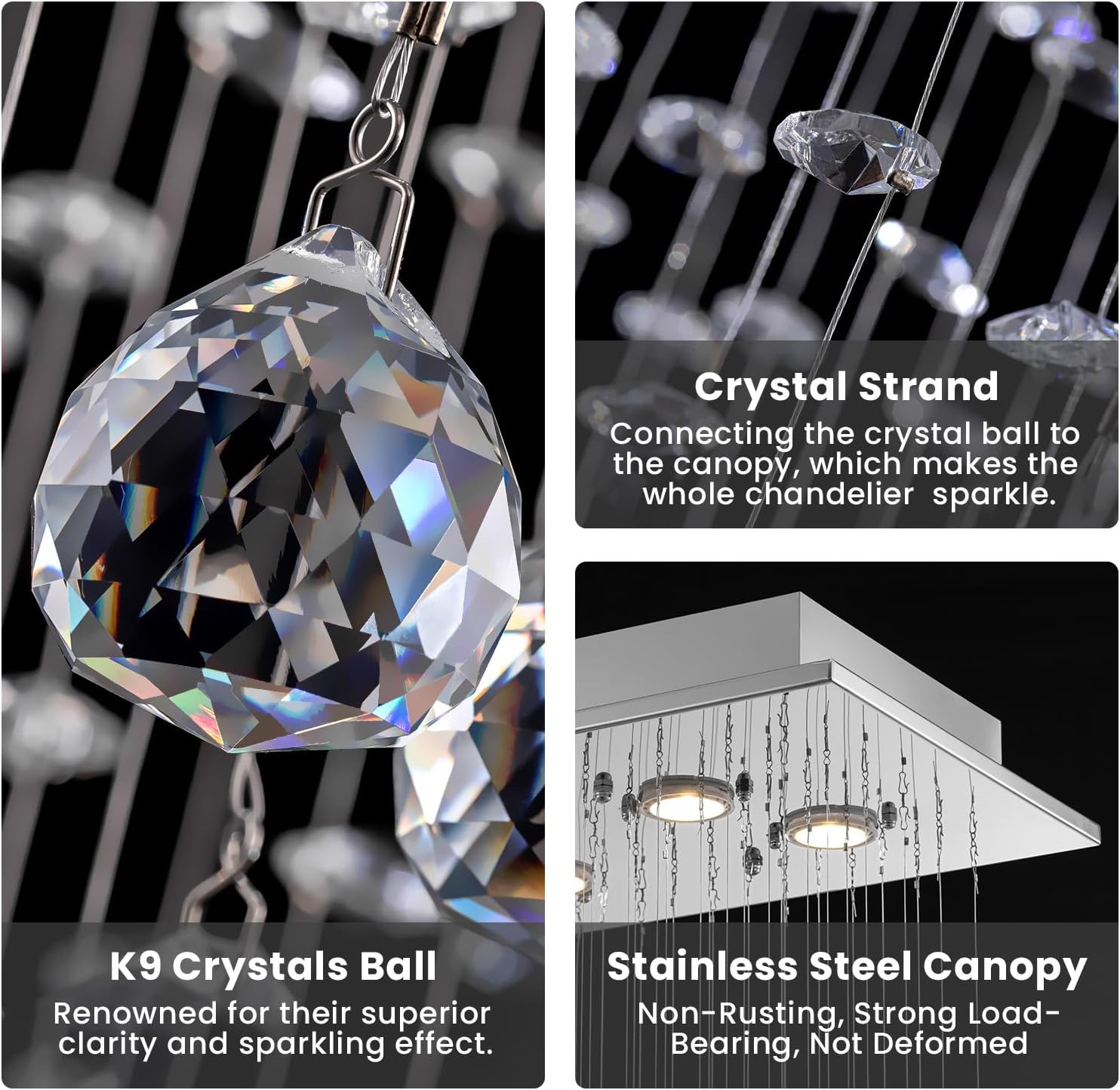 Candelabro rectangular con forma de gota de lluvia, lámpara de cristal de montaje empotrado, lámpara de techo colgante rectangular para comedor, isla de cocina, sala de estar, 31.5 pulgadas