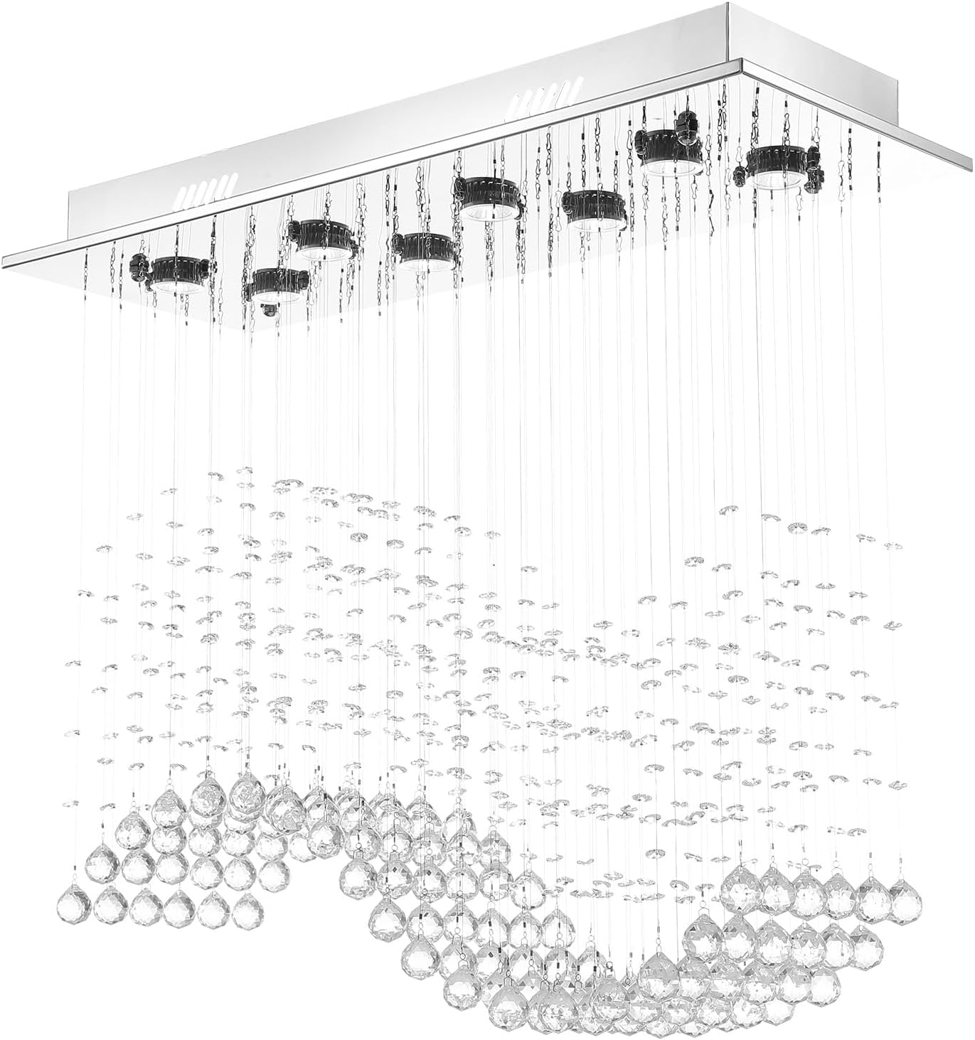 Candelabro rectangular con forma de gota de lluvia, lámpara de cristal de montaje empotrado, lámpara de techo colgante rectangular para comedor, isla de cocina, sala de estar, 31.5 pulgadas