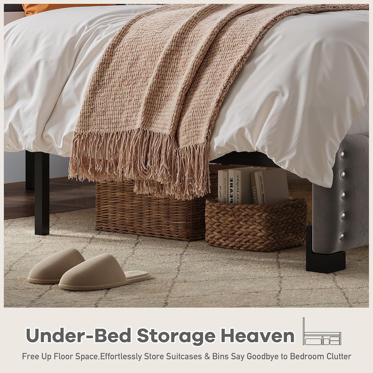 Cama tamaño King, marco de cama de terciopelo con cabecero y luz LED, marco de cama de plataforma para dormitorio, apartamento, dormitorio, sin ruido, fácil montaje, gris oscuro