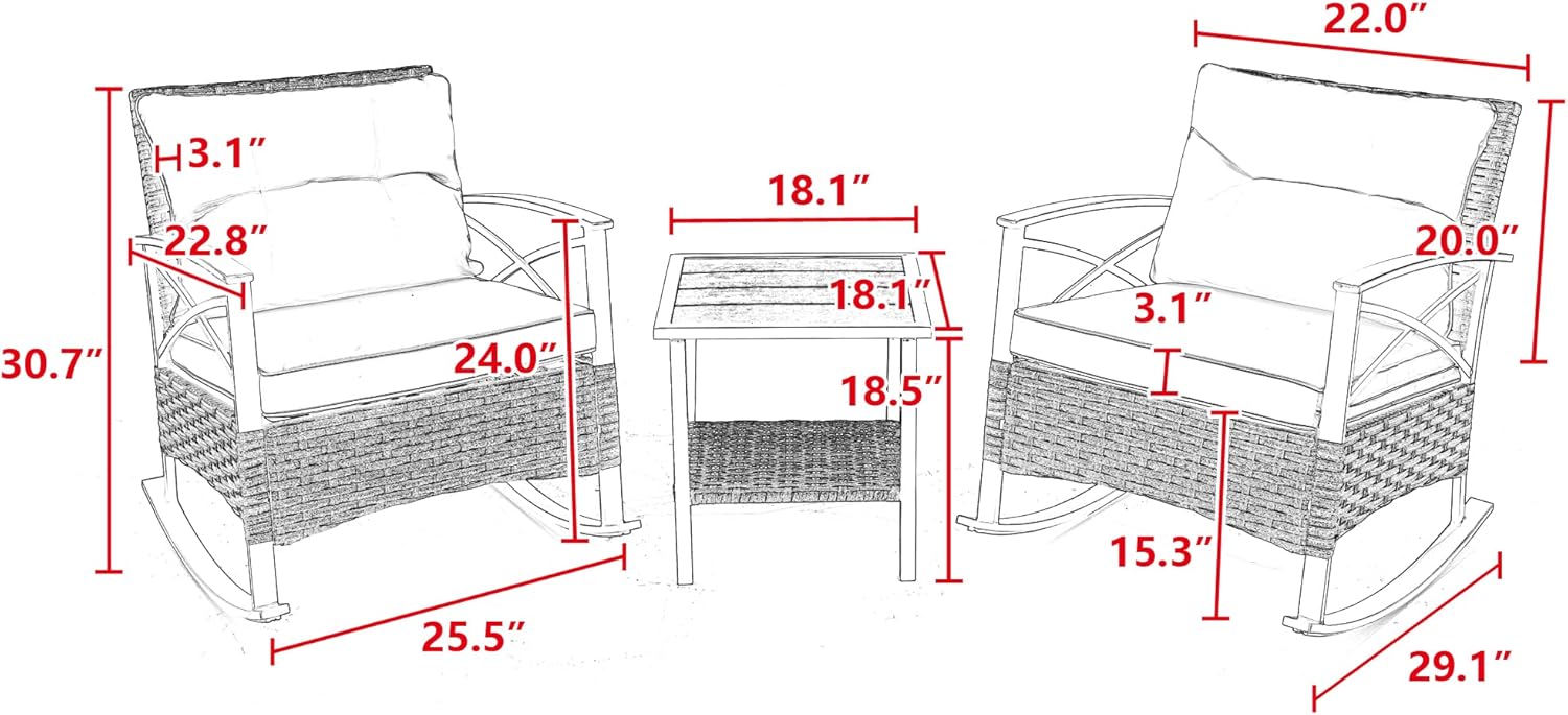 3pcs Rocking Rattan Set Wholesale Leisure Chair Outdoor Rattan Rocking Chair Set Grey