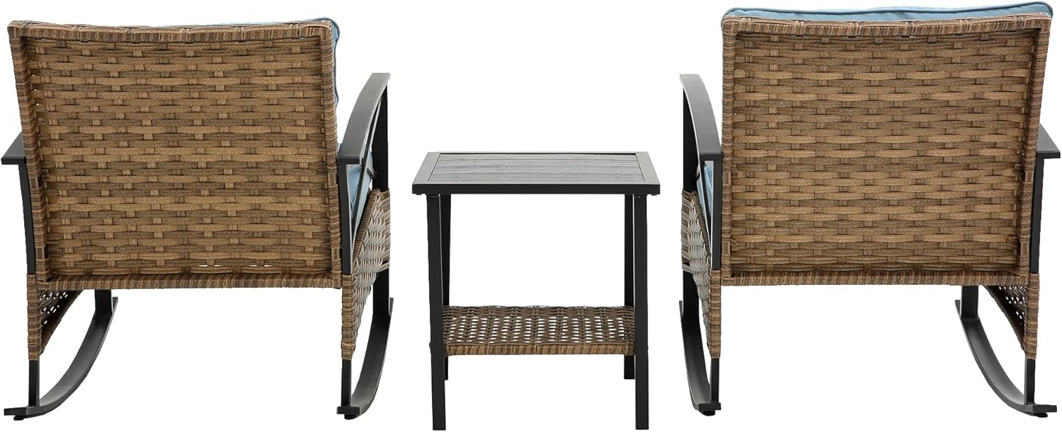 3pcs Rocking Rattan Set Wholesale Leisure Chair Outdoor Rattan Rocking Chair Set Grey
