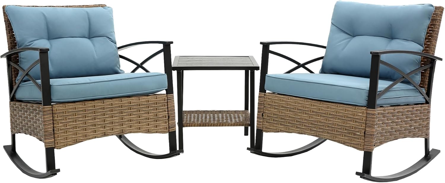 3pcs Rocking Rattan Set Wholesale Leisure Chair Outdoor Rattan Rocking Chair Set Grey