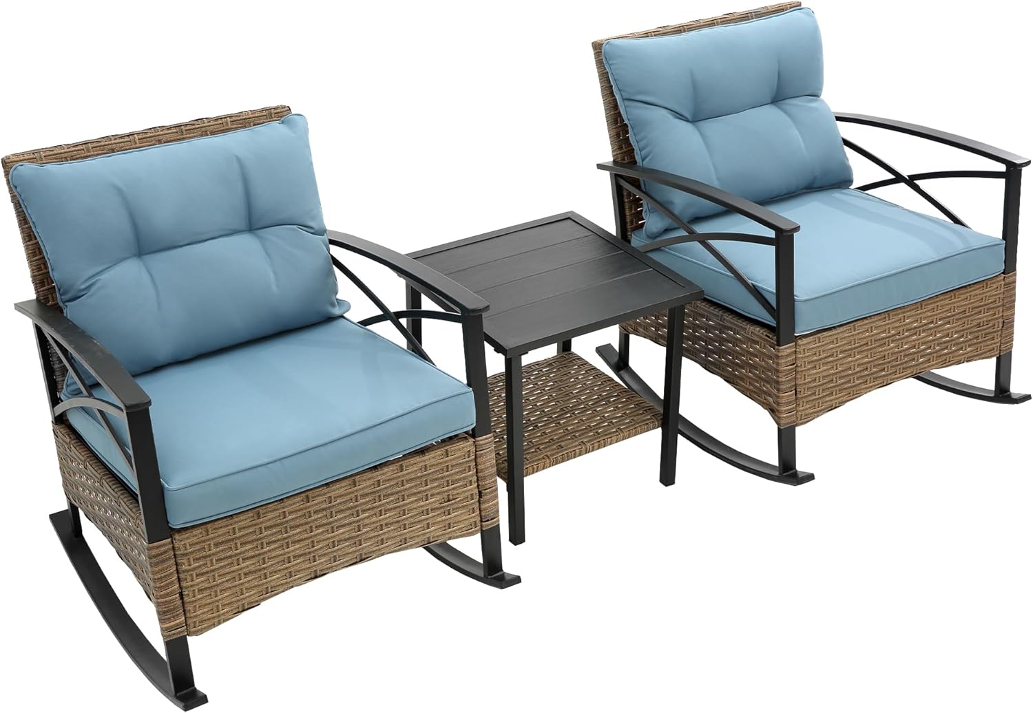 3pcs Rocking Rattan Set Wholesale Leisure Chair Outdoor Rattan Rocking Chair Set Grey