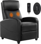 Sweetcrispy Silla reclinable de masaje para adultos, asiento de cine en casa ajustable con soporte lumbar para sala de estar, reclinable de tela moderna, color negro