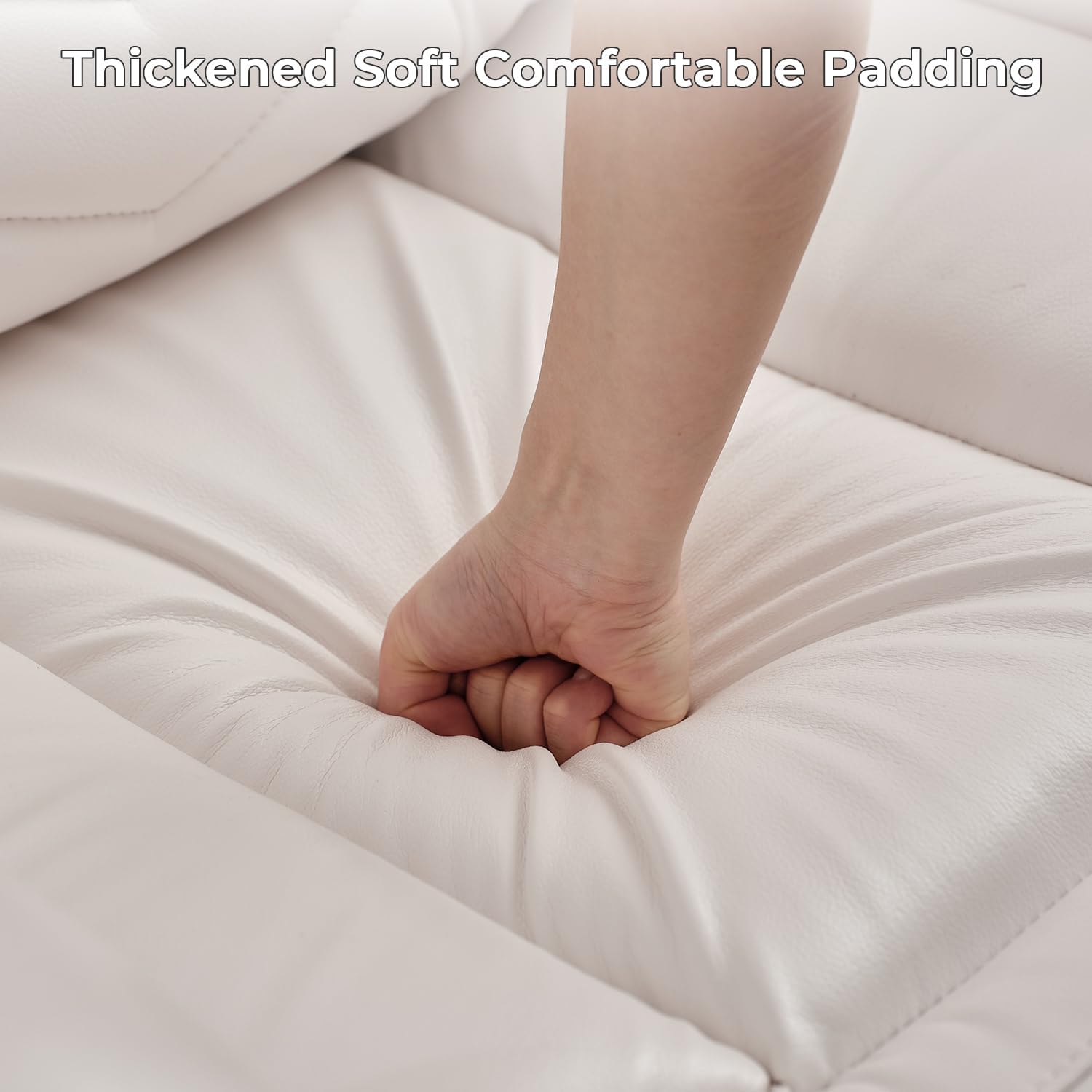 Sofá modular reclinable eléctrico con altavoces de graves para sala de estar, de piel sintética, reclinable, esquinero, con luz LED, reclinables eléctricos para el hogar, color blanco