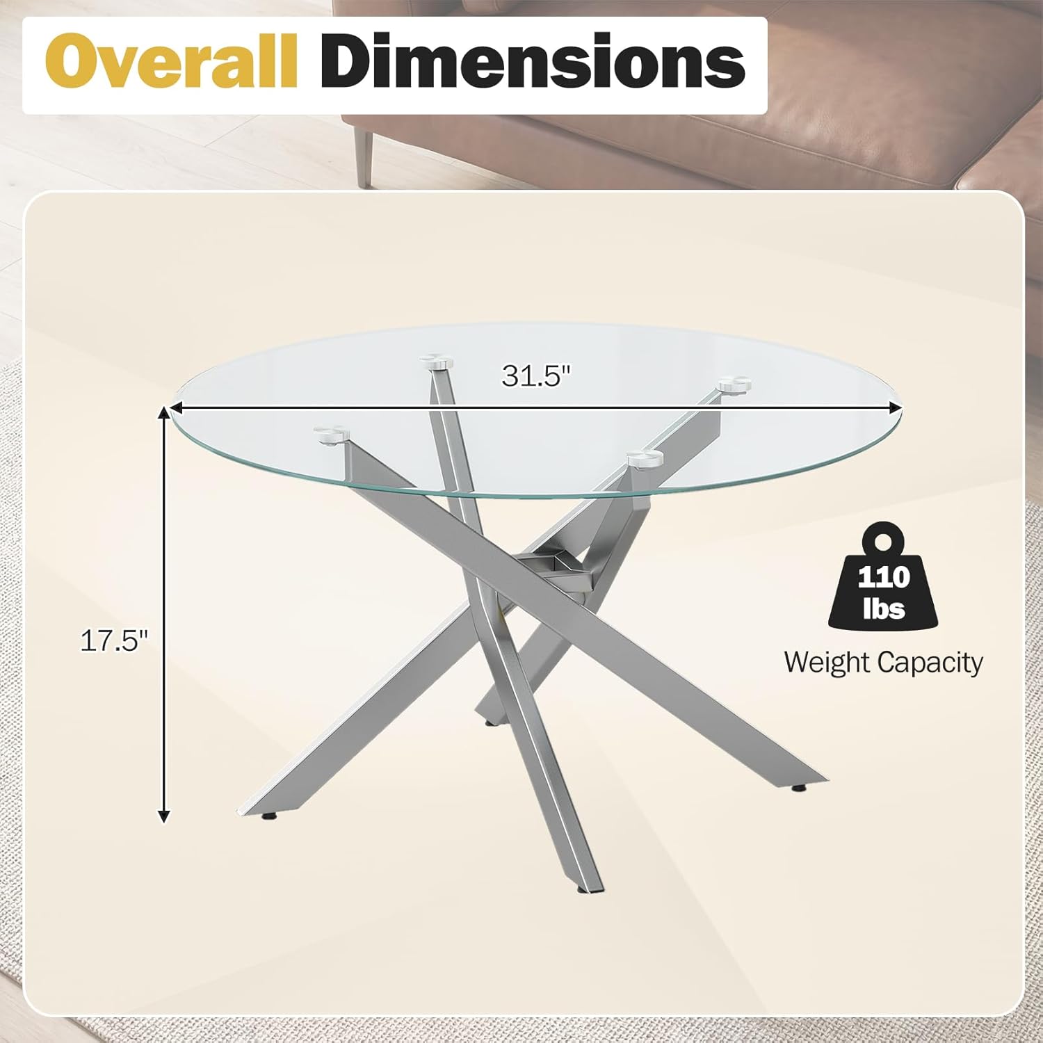 Giantex Mesa de centro redonda de vidrio, mesa central moderna de 31.5 pulgadas con parte superior de vidrio templado y marco de metal geométrico, mesa de cóctel de acento transparente, mesa de centro