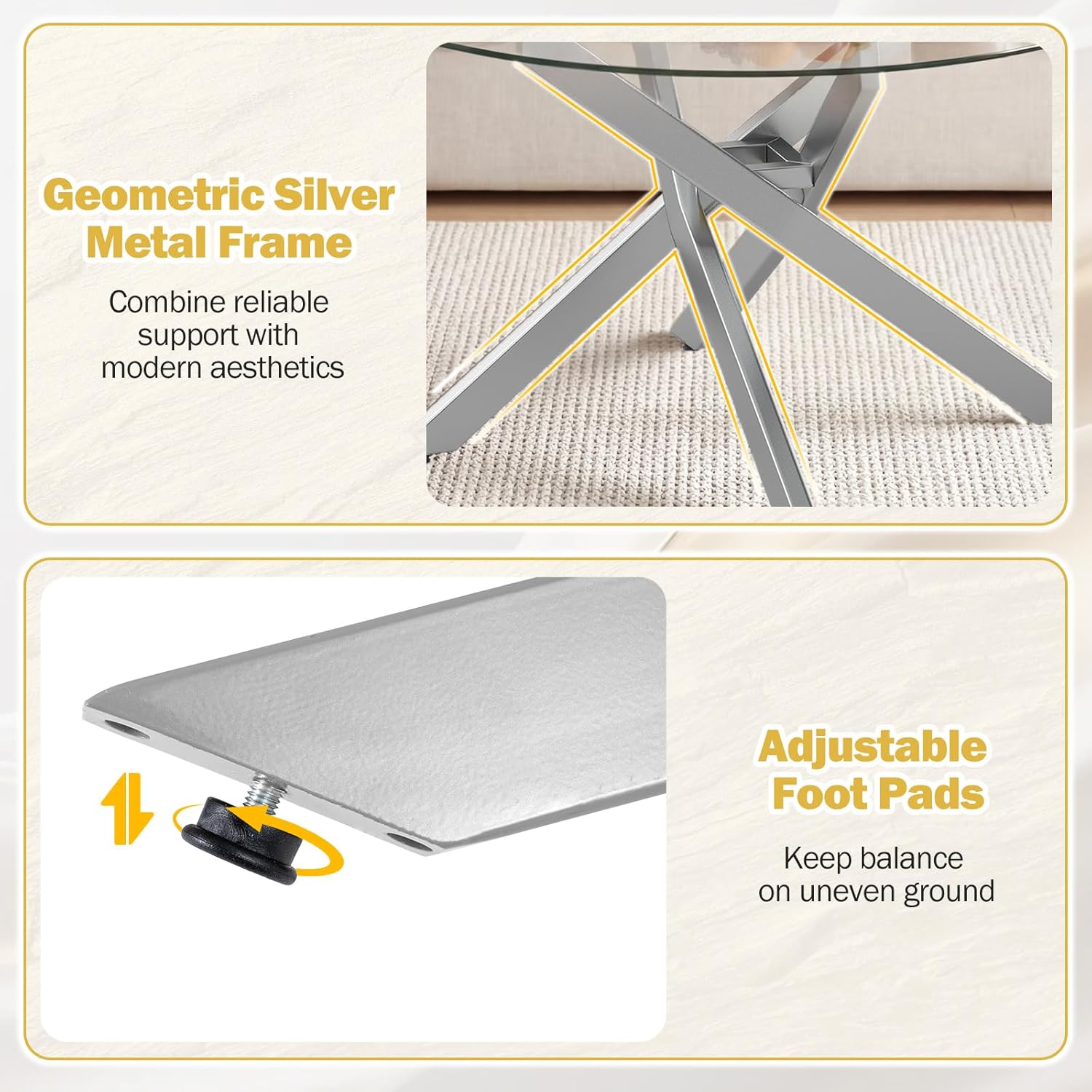 Giantex Mesa de centro redonda de vidrio, mesa central moderna de 31.5 pulgadas con parte superior de vidrio templado y marco de metal geométrico, mesa de cóctel de acento transparente, mesa de centro