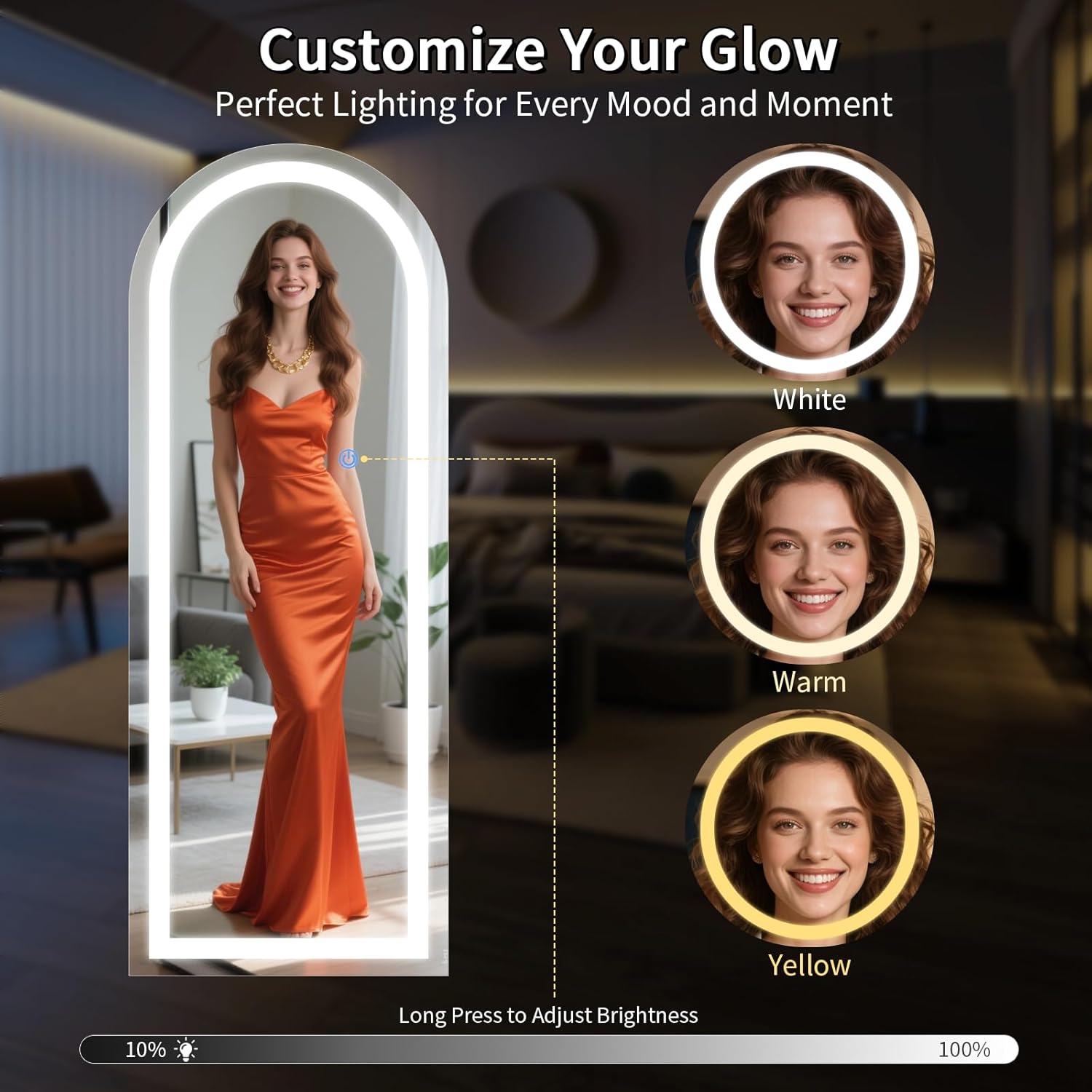 Espejo de longitud completa con luces LED de 56 x 20 pulgadas