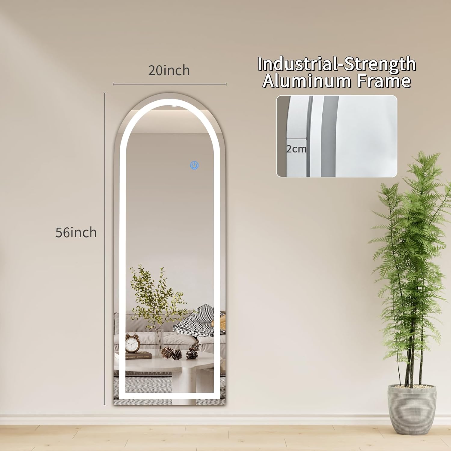 Espejo de longitud completa con luces LED de 56 x 20 pulgadas