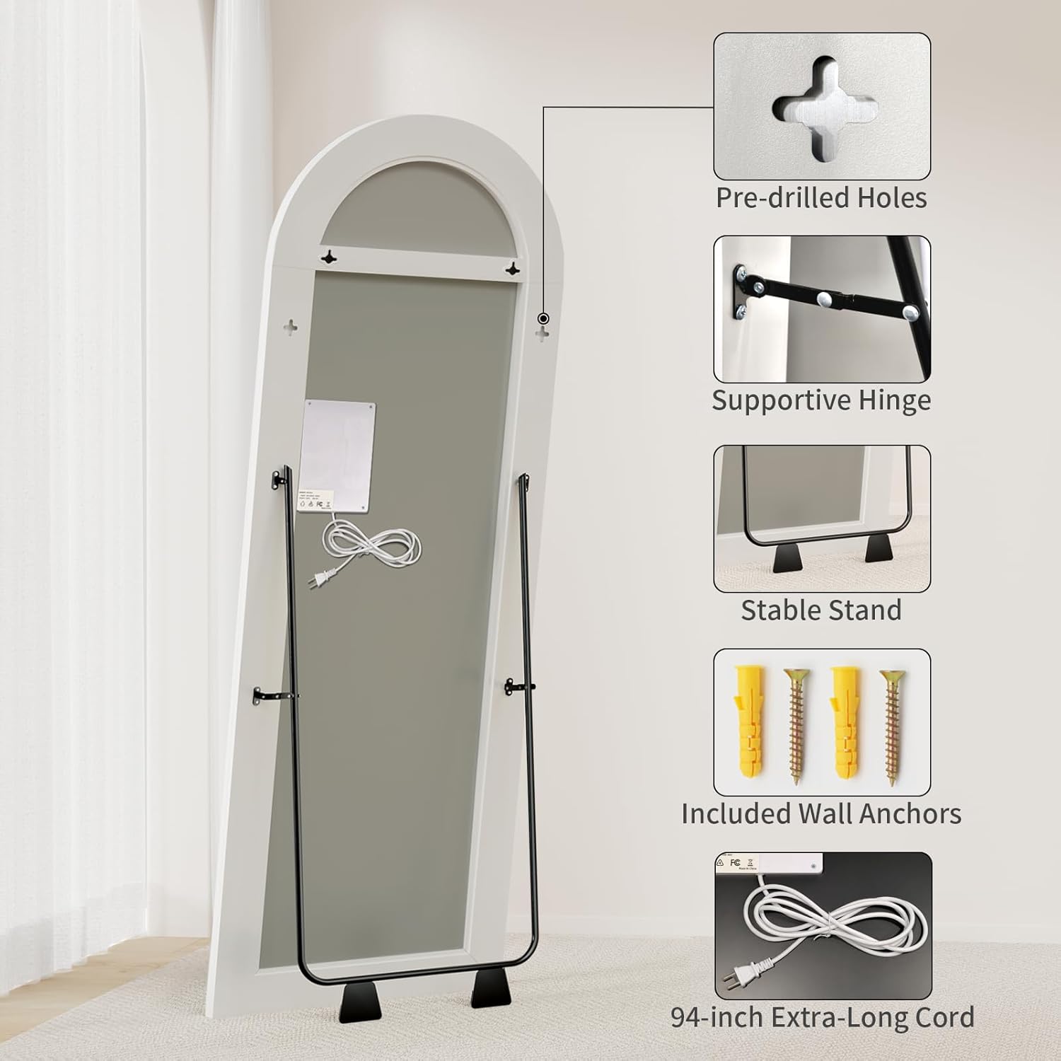 Espejo de longitud completa con luces LED de 56 x 20 pulgadas