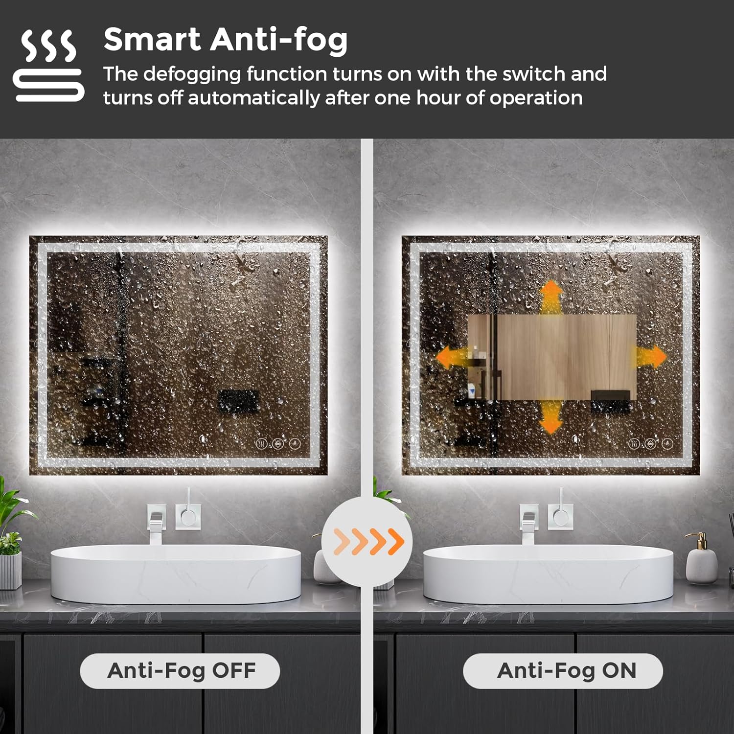 Koonmi - Espejo de baño LED de 30 x 36 pulgadas, retroiluminación + iluminación frontal, espejo de baño LED con luces para pared, 3 colores, antiempañamiento, brillo regulable, función de memoria